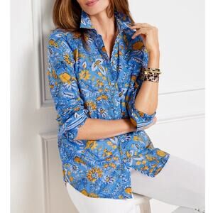 Button down cotton watercolor botanical Talbots shirt size L